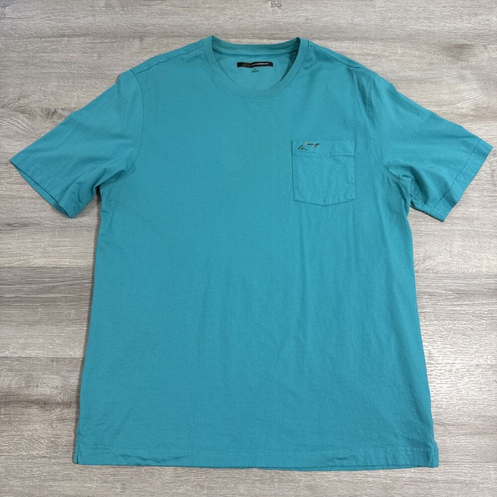 Greg Norman Shirt Men’s Large Turquoise Blue Cotton Golf Shark Logo Pocket Tee